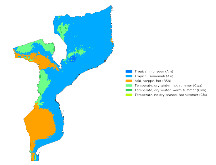 map of climate zones in mozambique