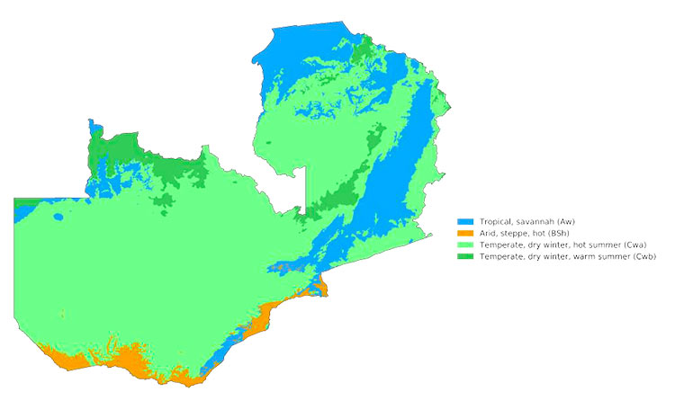 map of climate zones in zambia
